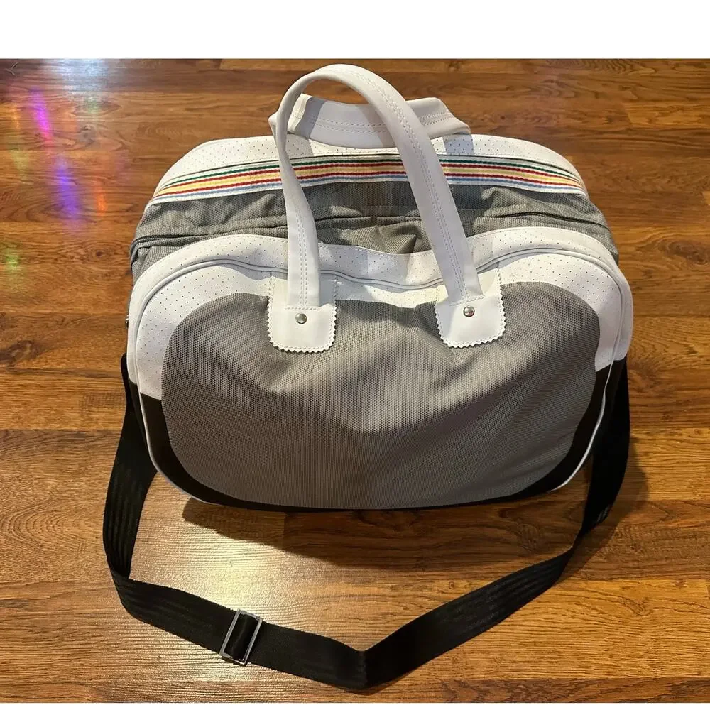 Le Coq Sportif Weekender Travel Bag Gray White Duffel Preppy Chic 20x14x8